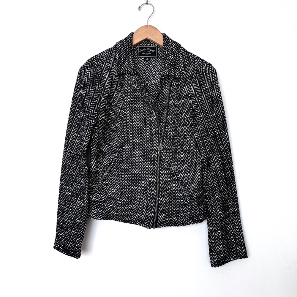 Lucky Brand Black Herringbone Tweed Moto Sweater Jacket - Picture 3 of 8